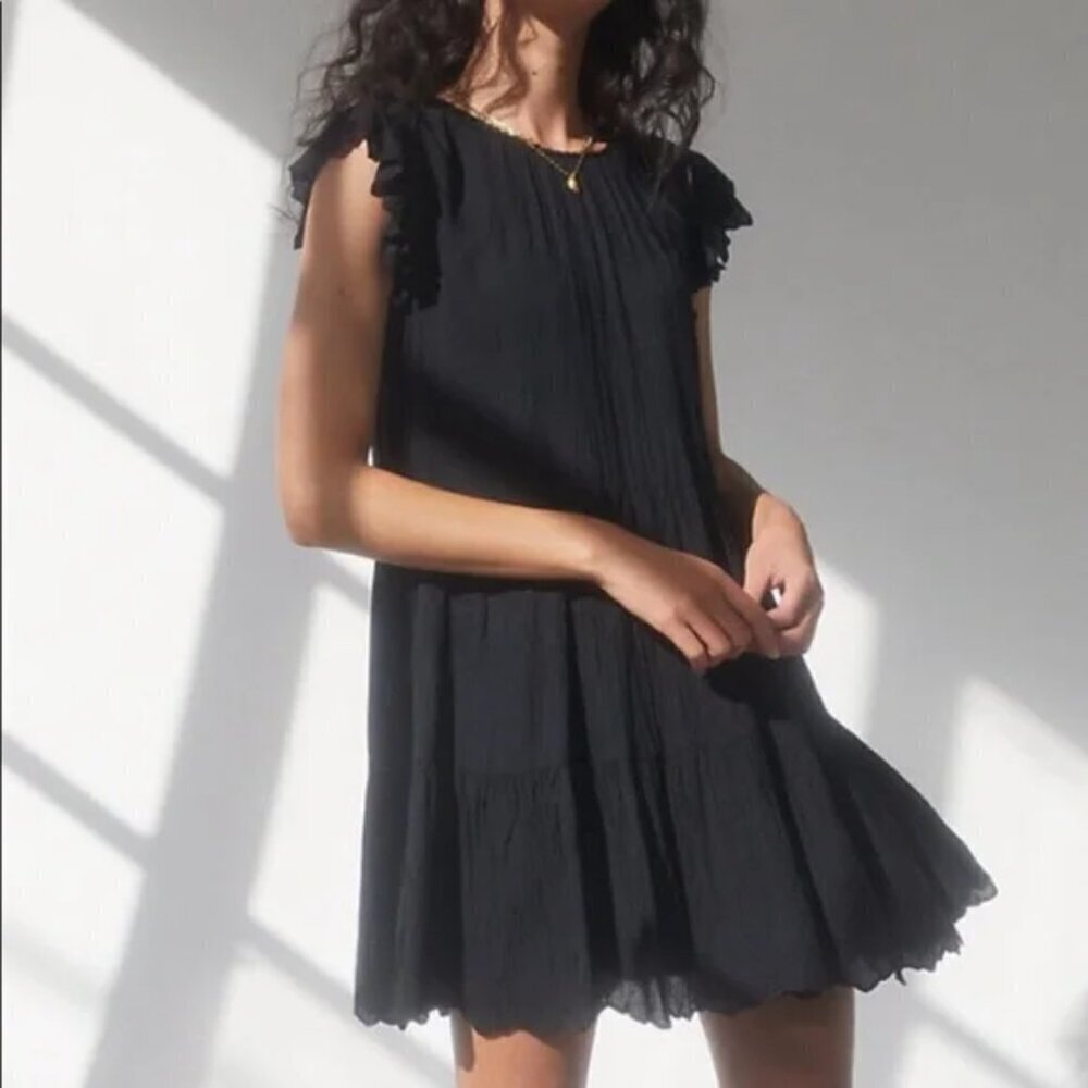 Aritzia Wilfred La Boheme Sidonie Ruffled Scalloped Dress Black Size Small
